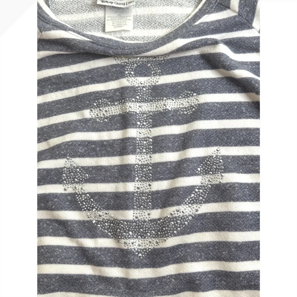 Disney Cruise Line Womens Striped Rhinestone Anchor Mickey Mouse‎ Top S Sparkly